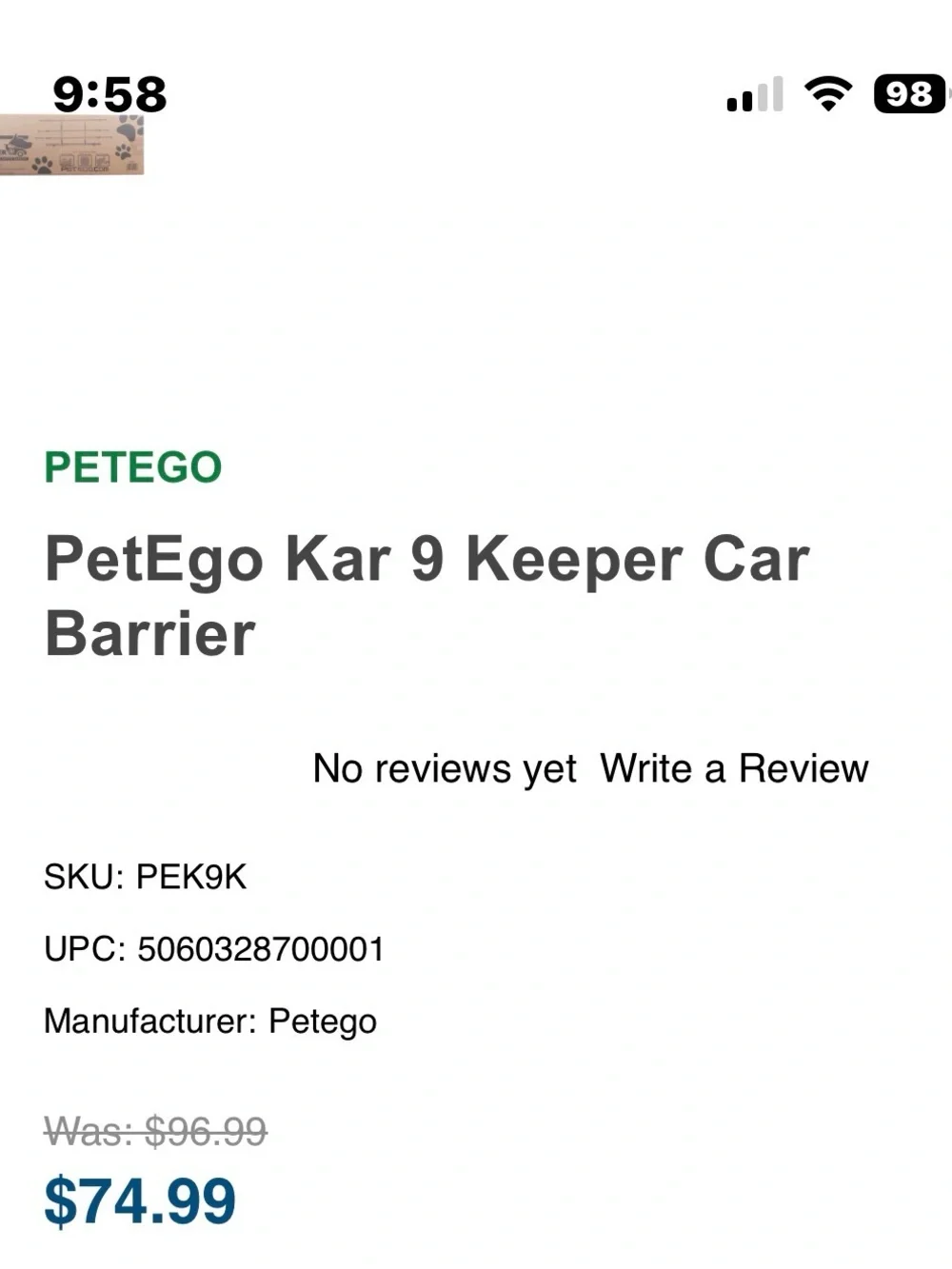 PetEgo Kar 9 Keeper Car Barrier - silver